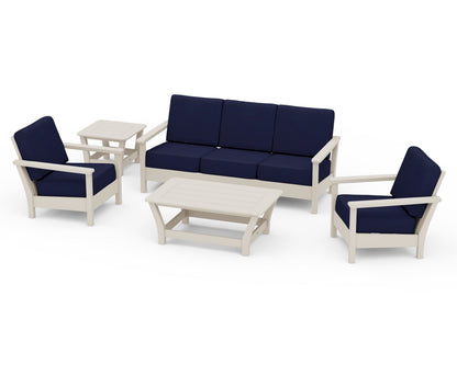 POLYWOOD® Harbour 5-Piece Deep Seating Set in Sand / Navy