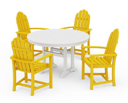 POLYWOOD® Classic Adirondack 5-Piece Round Dining Set with Trestle Legs in Lemon / White