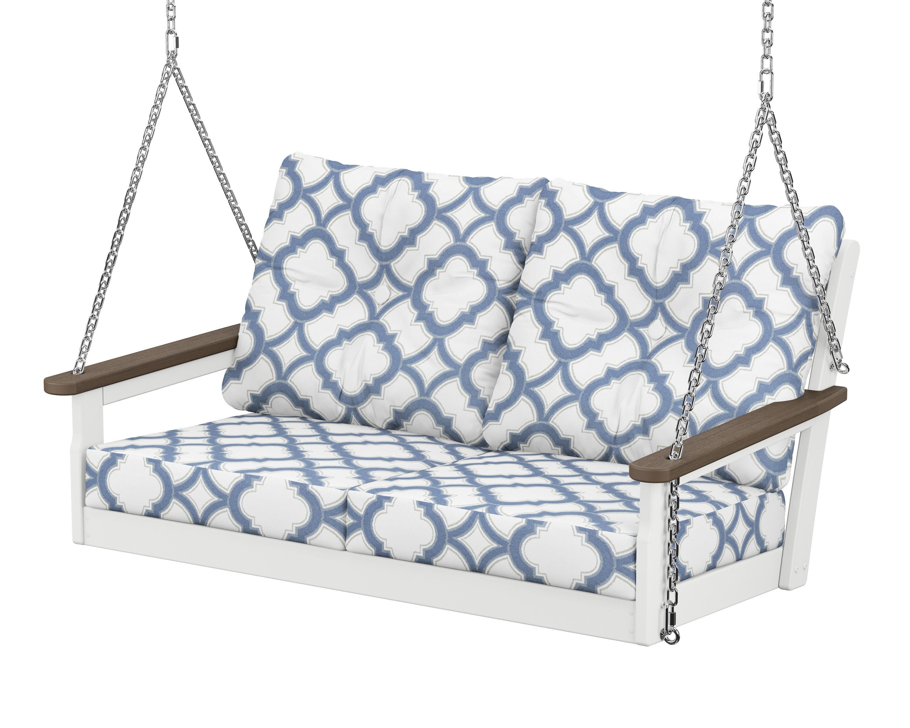 POLYWOOD® Vineyard Deep Seating Swing in White / Kona / Trellis Sky Blue