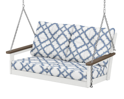 POLYWOOD® Vineyard Deep Seating Swing in White / Kona / Trellis Sky Blue