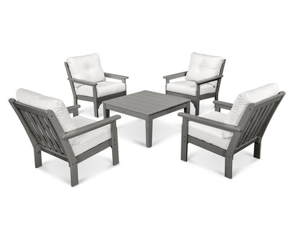 POLYWOOD® Vineyard 5-Piece Deep Seating Conversation Set in Slate Grey / Natural