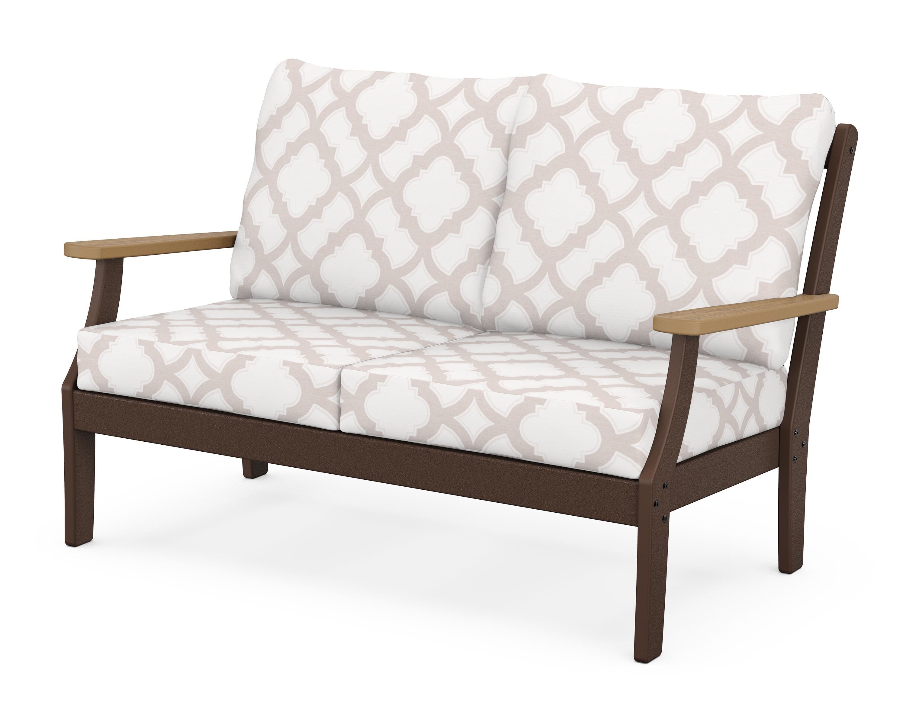 POLYWOOD® Braxton Deep Seating Loveseat in Mahogany / Natural / Trellis Dune Burlap