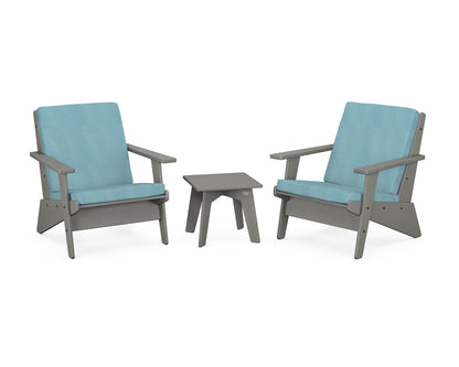 POLYWOOD® Riviera Modern Lounge 3-Piece Set in Slate Grey / Lattice Sky Blue