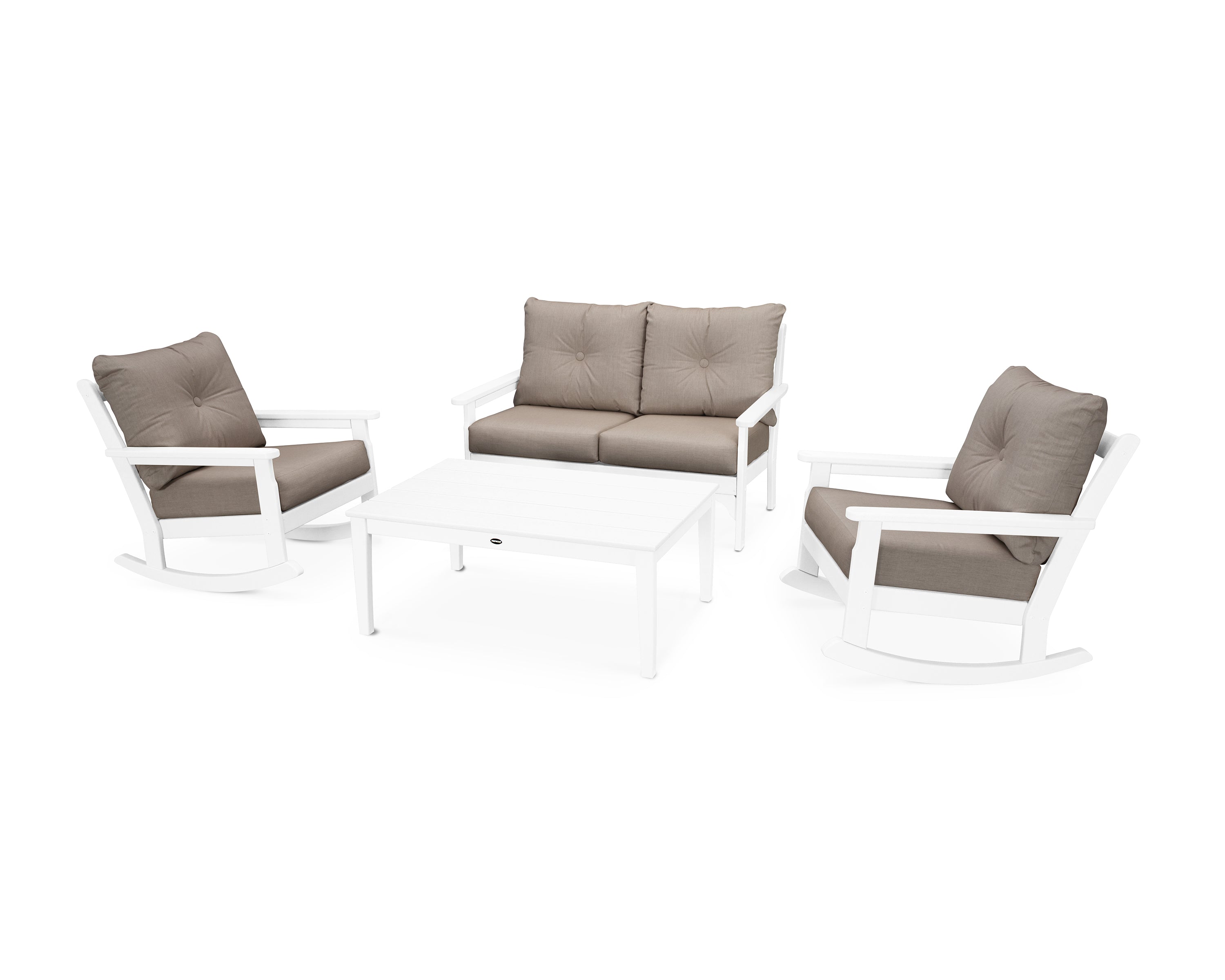POLYWOOD® Vineyard 4-Piece Deep Seating Rocking Chair Set in White / Cast Ash