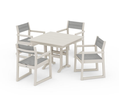 POLYWOOD® EDGE Sling Arm Chair 5-Piece Farmhouse Dining Set in Sand / Metallic Sling