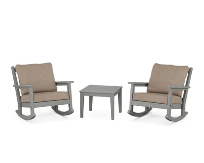 POLYWOOD® Chippendale 3-Piece Deep Seating Rocker Set in Slate Grey / Spiced Burlap