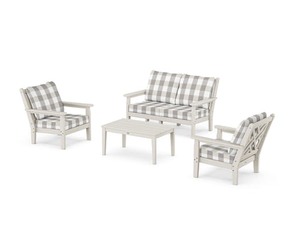 POLYWOOD® Chippendale 4-Piece Deep Seating Set with Loveseat in Sand / Buffalo Plaid Grey Mist