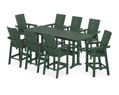 POLYWOOD® Modern Curveback Adirondack 9-Piece Farmhouse Bar Set with Trestle Legs in Green