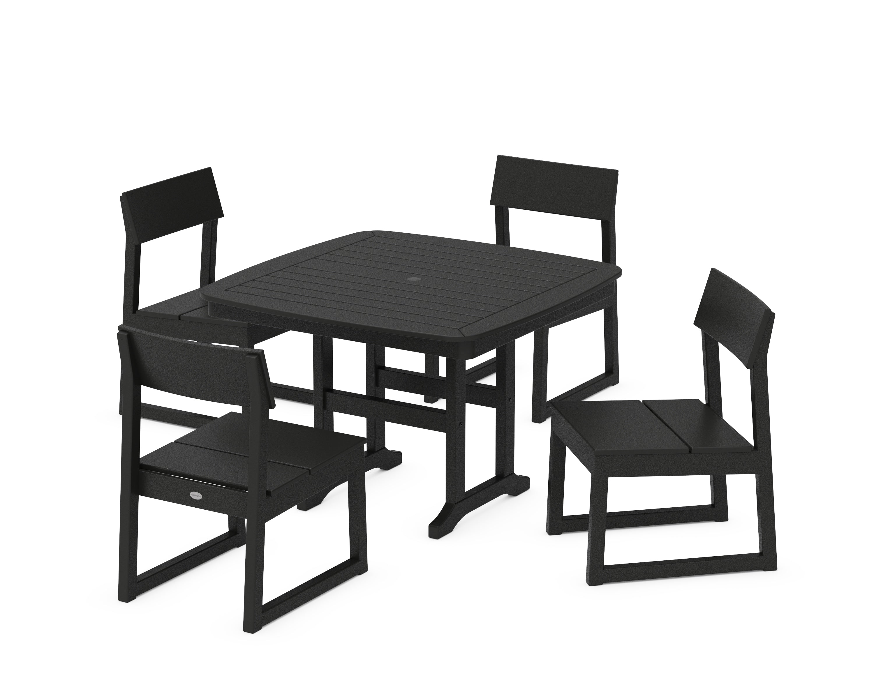 POLYWOOD® EDGE Side Chair 5-Piece Dining Set with Trestle Legs in Black