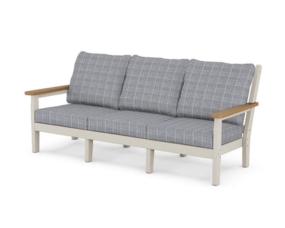 POLYWOOD® Chippendale Deep Seating Sofa in Sand / Natural / Houndstooth Sky Blue