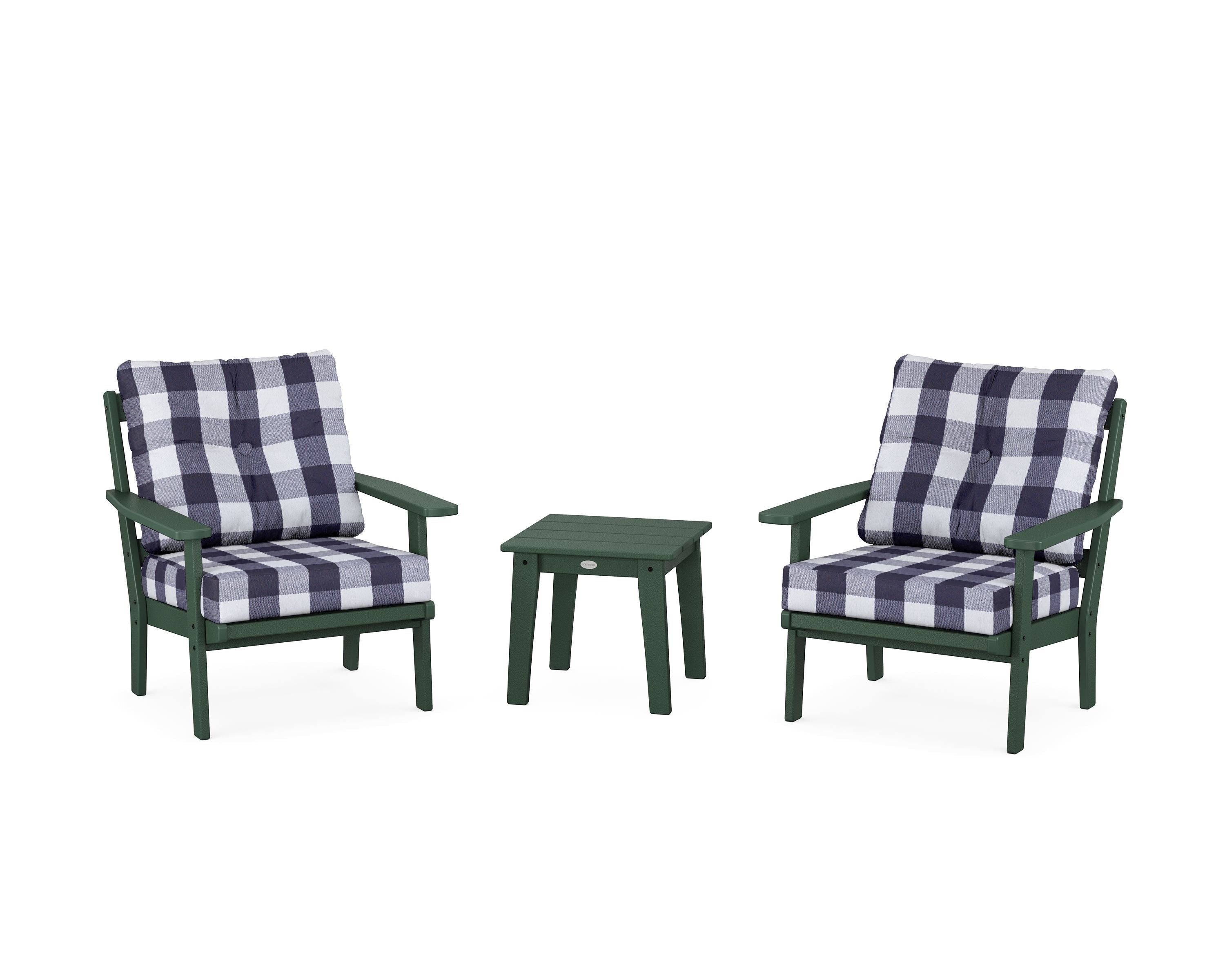 POLYWOOD® Prairie 3-Piece Deep Seating Set in Green / Buffalo Plaid Navy