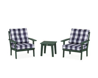 POLYWOOD® Prairie 3-Piece Deep Seating Set in Green / Buffalo Plaid Navy