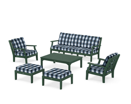 Martha Stewart by POLYWOOD® Chinoiserie 6-Piece Lounge Sofa Set in Green / Buffalo Plaid Marine Indigo