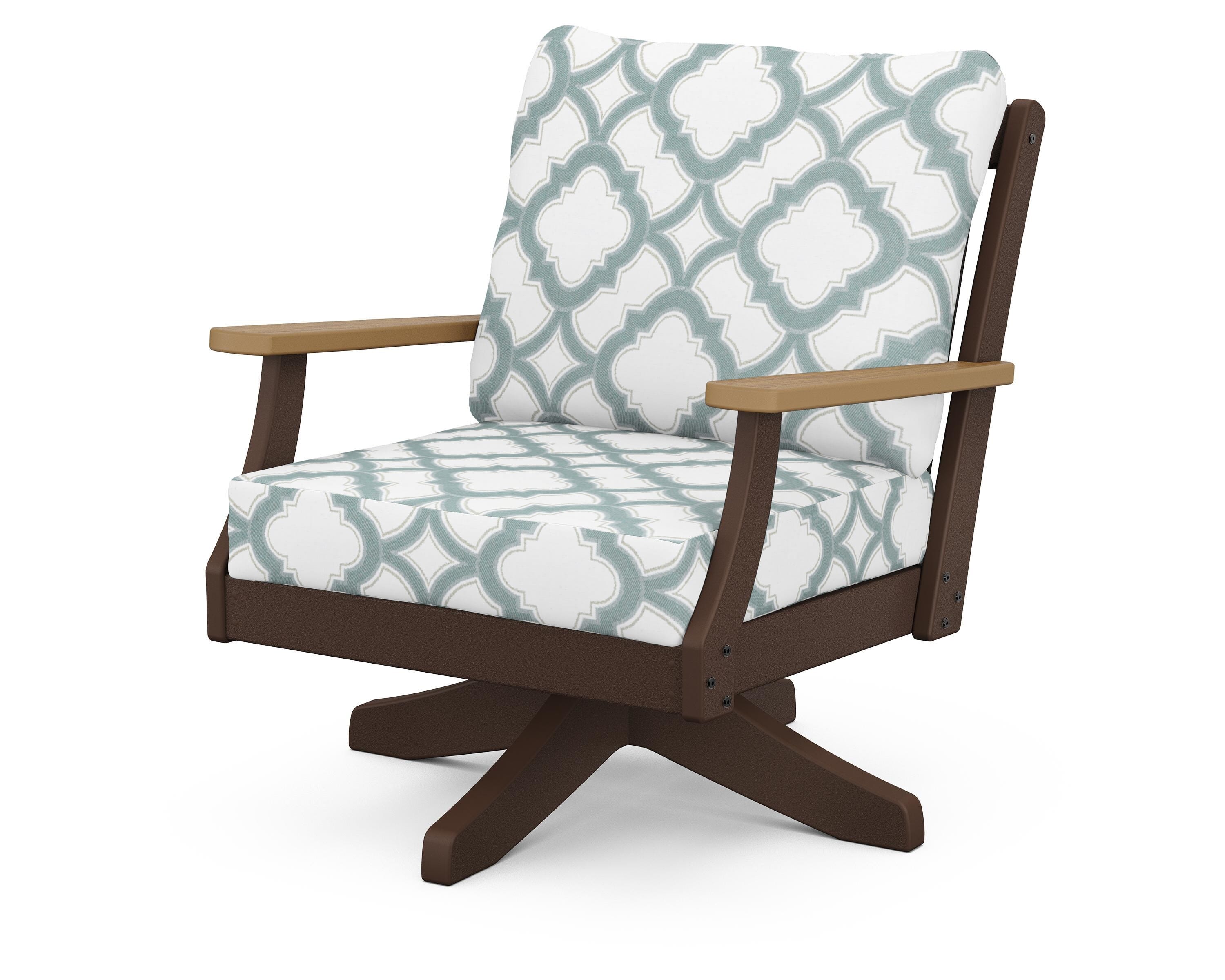 POLYWOOD® Braxton Deep Seating Swivel Chair in Mahogany / Natural / Trellis Glacier Spa
