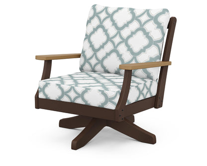 POLYWOOD® Braxton Deep Seating Swivel Chair in Mahogany / Natural / Trellis Glacier Spa