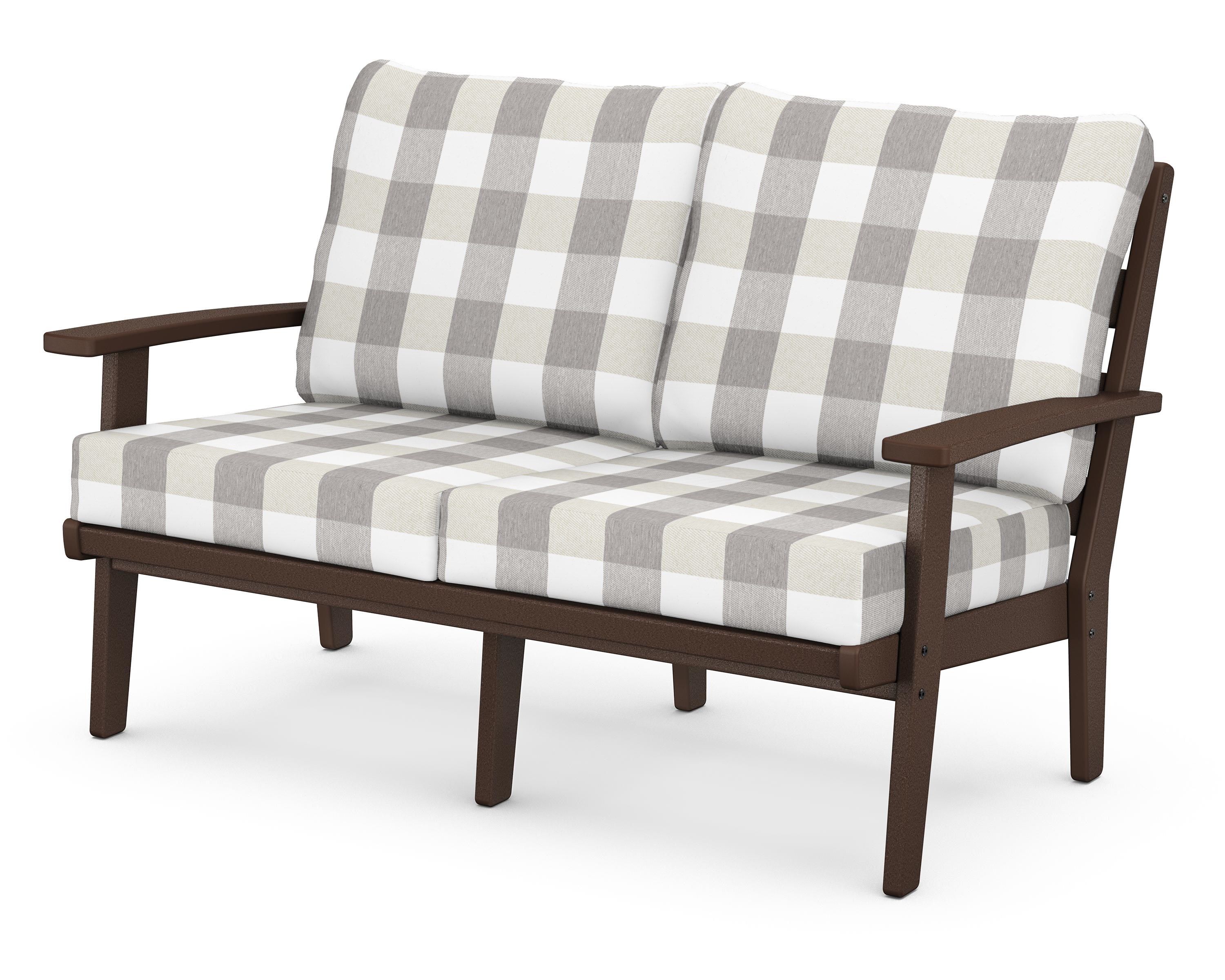 POLYWOOD® Grant Park Deep Seating Loveseat in Mahogany / Buffalo Plaid Grey Mist