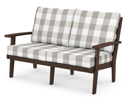 POLYWOOD® Grant Park Deep Seating Loveseat in Mahogany / Buffalo Plaid Grey Mist