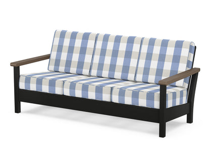 POLYWOOD® Harbour Deep Seating Sofa in Black / Kona / Buffalo Plaid Sky Blue