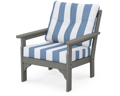POLYWOOD® Vineyard Deep Seating Chair in Slate Grey / Cabana Stripe Sky Blue