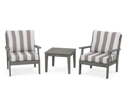 POLYWOOD® Braxton 3-Piece Deep Seating Set in Slate Grey / Cabana Stripe Grey Mist