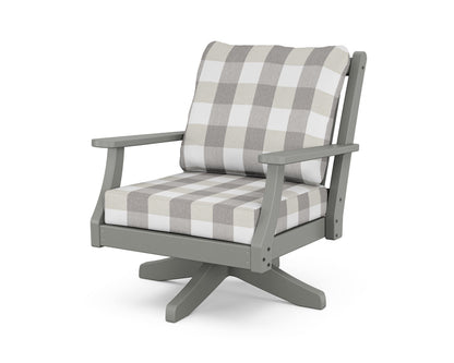 Country Living Wovendale Deep Seating Swivel Chair in Slate Grey / Buffalo Plaid Grey Mist