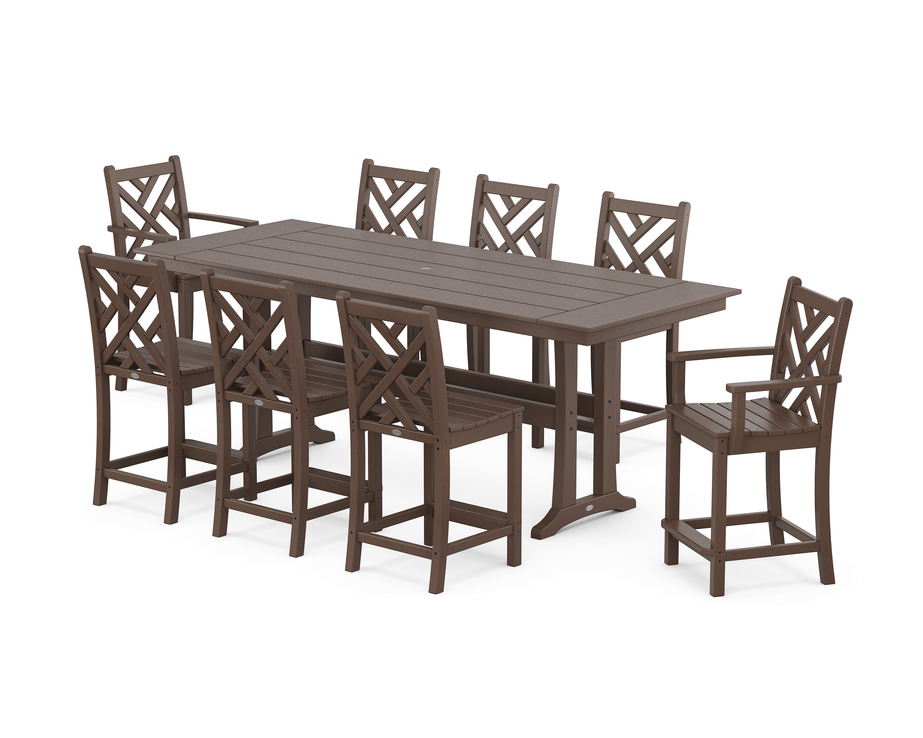 POLYWOOD® Chippendale 9-Piece Farmhouse Counter Set with Trestle Legs in Mahogany