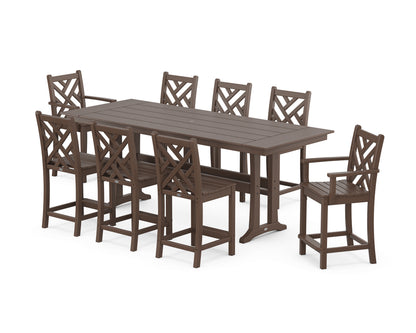 POLYWOOD® Chippendale 9-Piece Farmhouse Counter Set with Trestle Legs in Mahogany