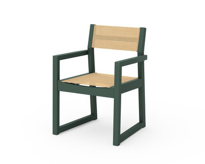 POLYWOOD® EDGE Sling Dining Arm Chair in Green / Dupioni Apricot Sling
