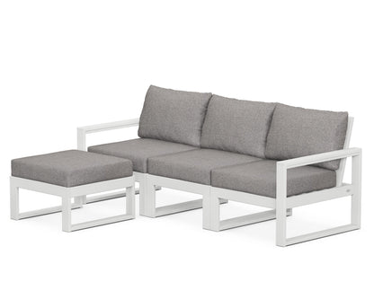 POLYWOOD® EDGE 4-Piece Modular Deep Seating Set with Ottoman in White / Grey Mist
