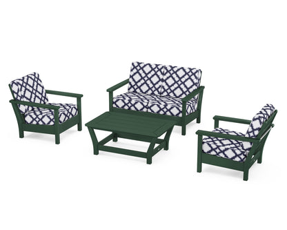 POLYWOOD® Harbour 4-Piece Deep Seating Set in Green / Trellis Navy