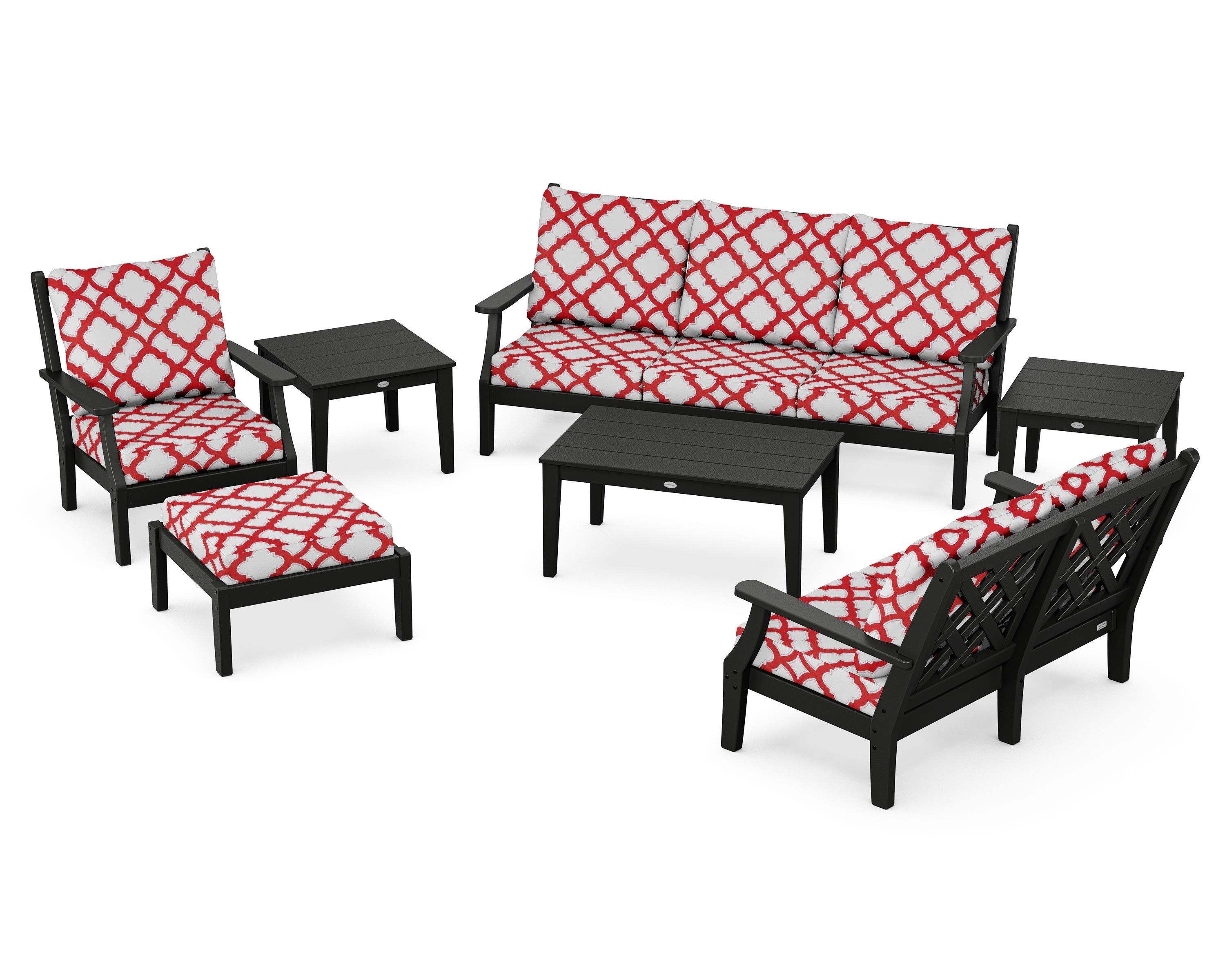 Country Living Wovendale 7-Piece Deep Seating Set in Black / Trellis Crimson