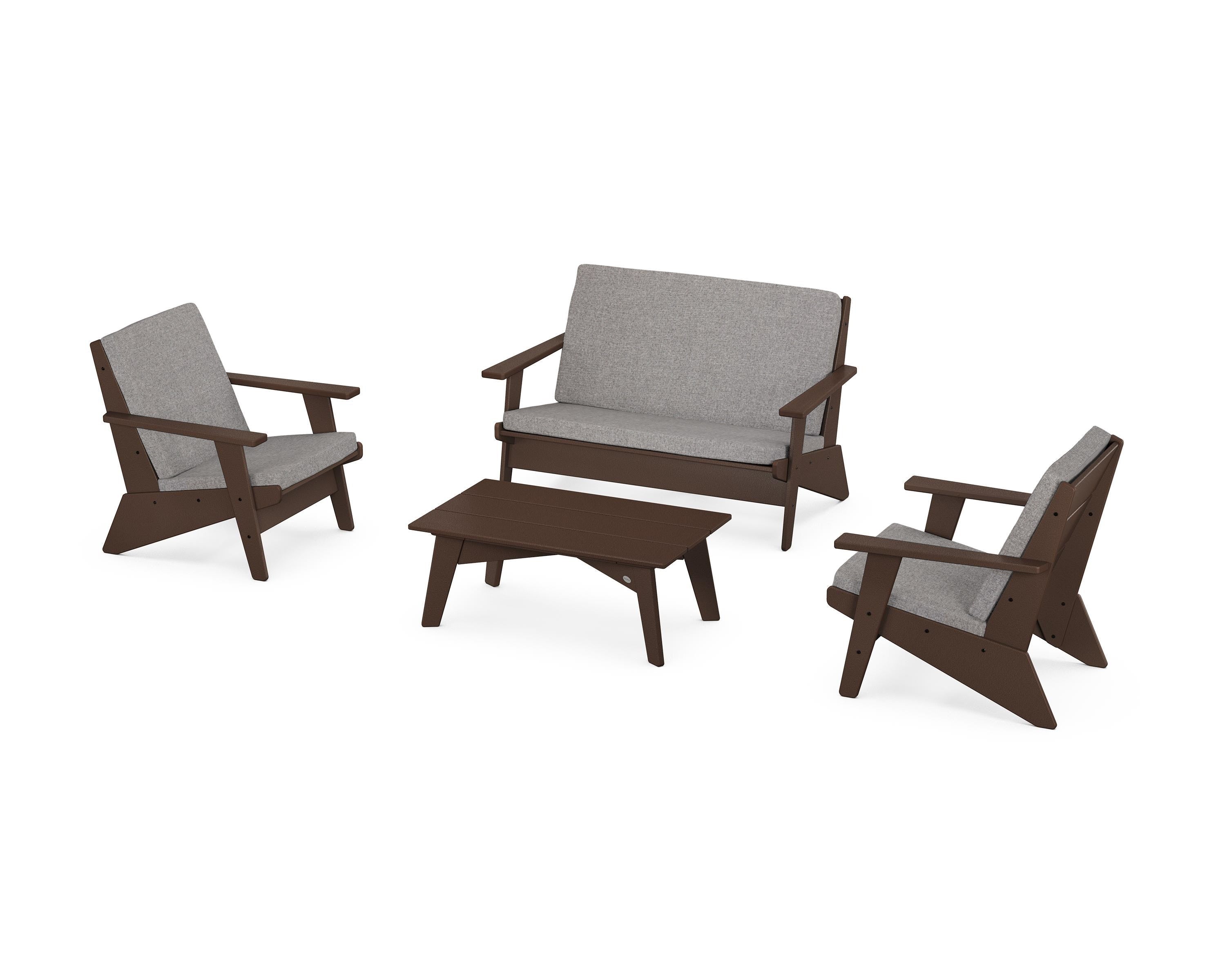 POLYWOOD® Riviera Modern Lounge 4-Piece Set in Mahogany / Grey Mist
