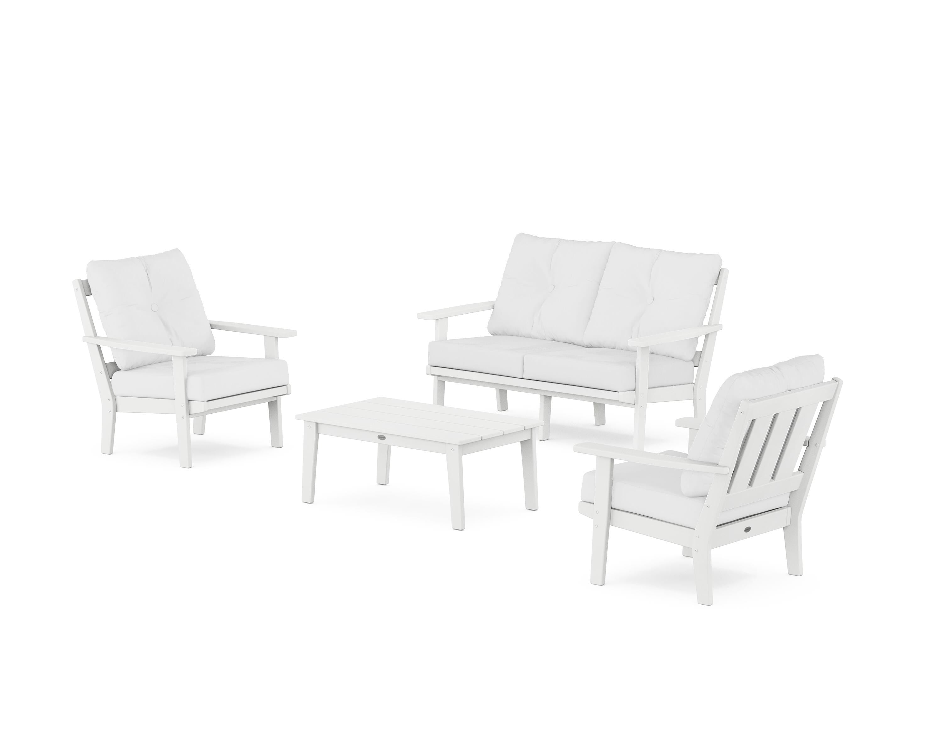 POLYWOOD® Oxford 4-Piece Deep Seating Set with Loveseat in White / Natural