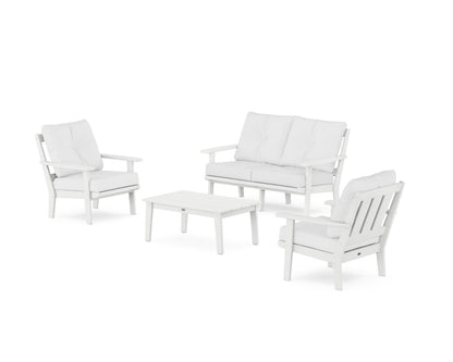 POLYWOOD® Oxford 4-Piece Deep Seating Set with Loveseat in White / Natural