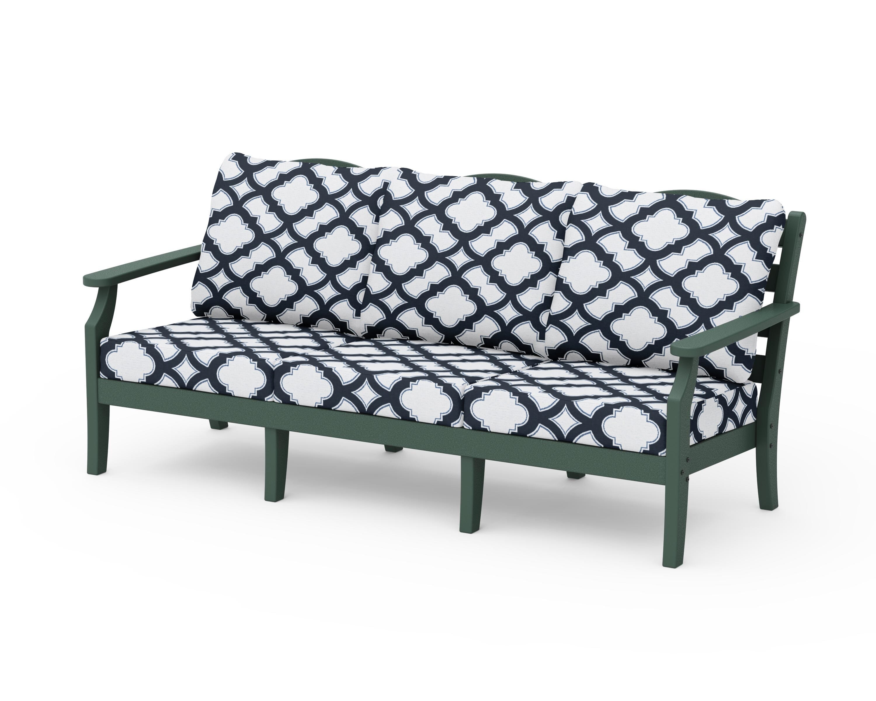 Draper James™ by  POLYWOOD® Savannah Deep Seating Sofa in Green / Trellis Marine Indigo