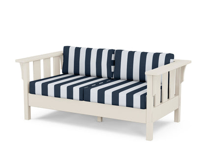 Martha Stewart by POLYWOOD® Acadia Deep Seating Loveseat in Sand / Cabana Stripe Marine Indigo