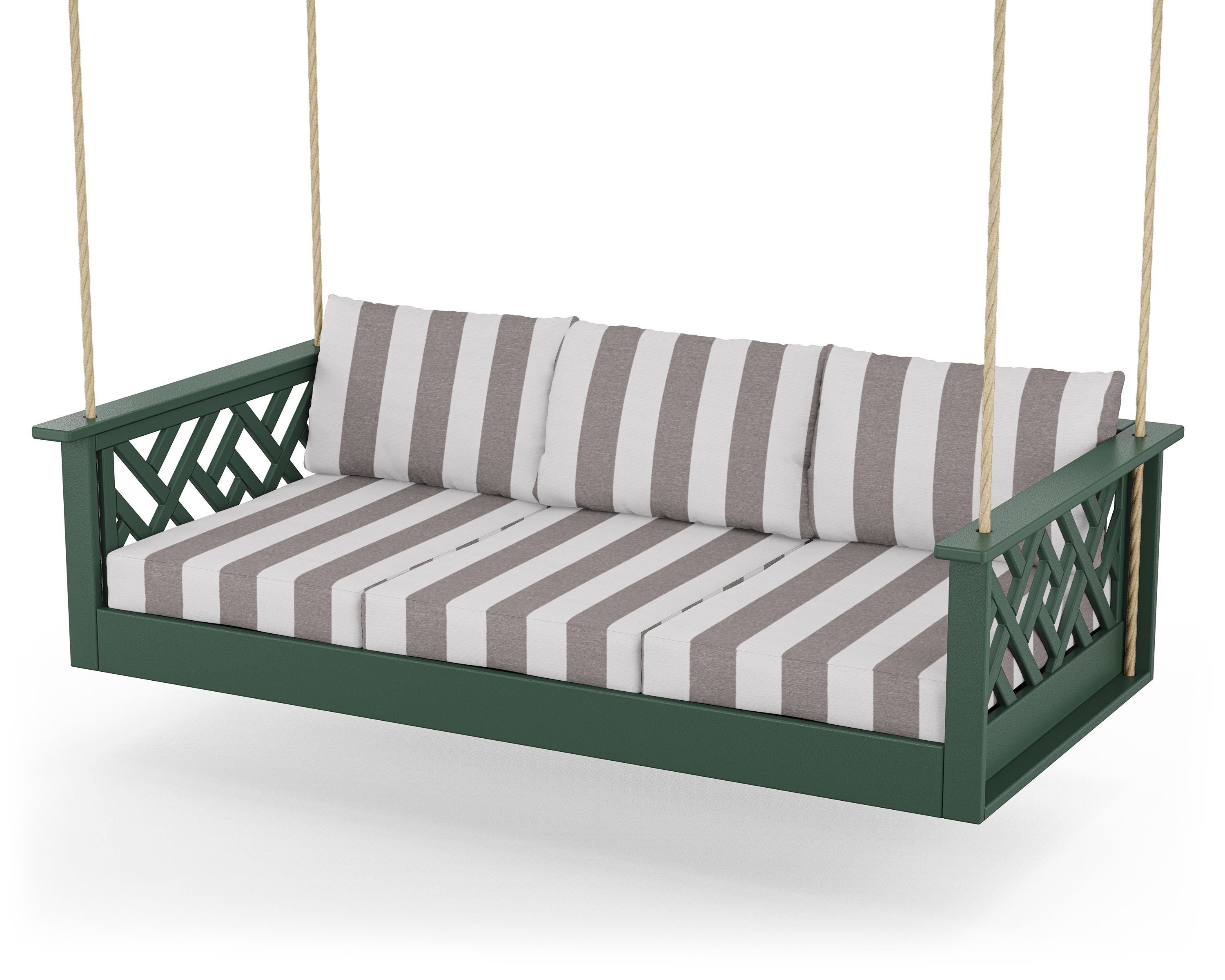 POLYWOOD® Chippendale Daybed Swing in Green / Cabana Stripe Grey Mist
