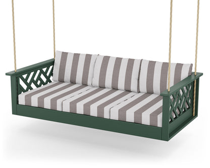 POLYWOOD® Chippendale Daybed Swing in Green / Cabana Stripe Grey Mist