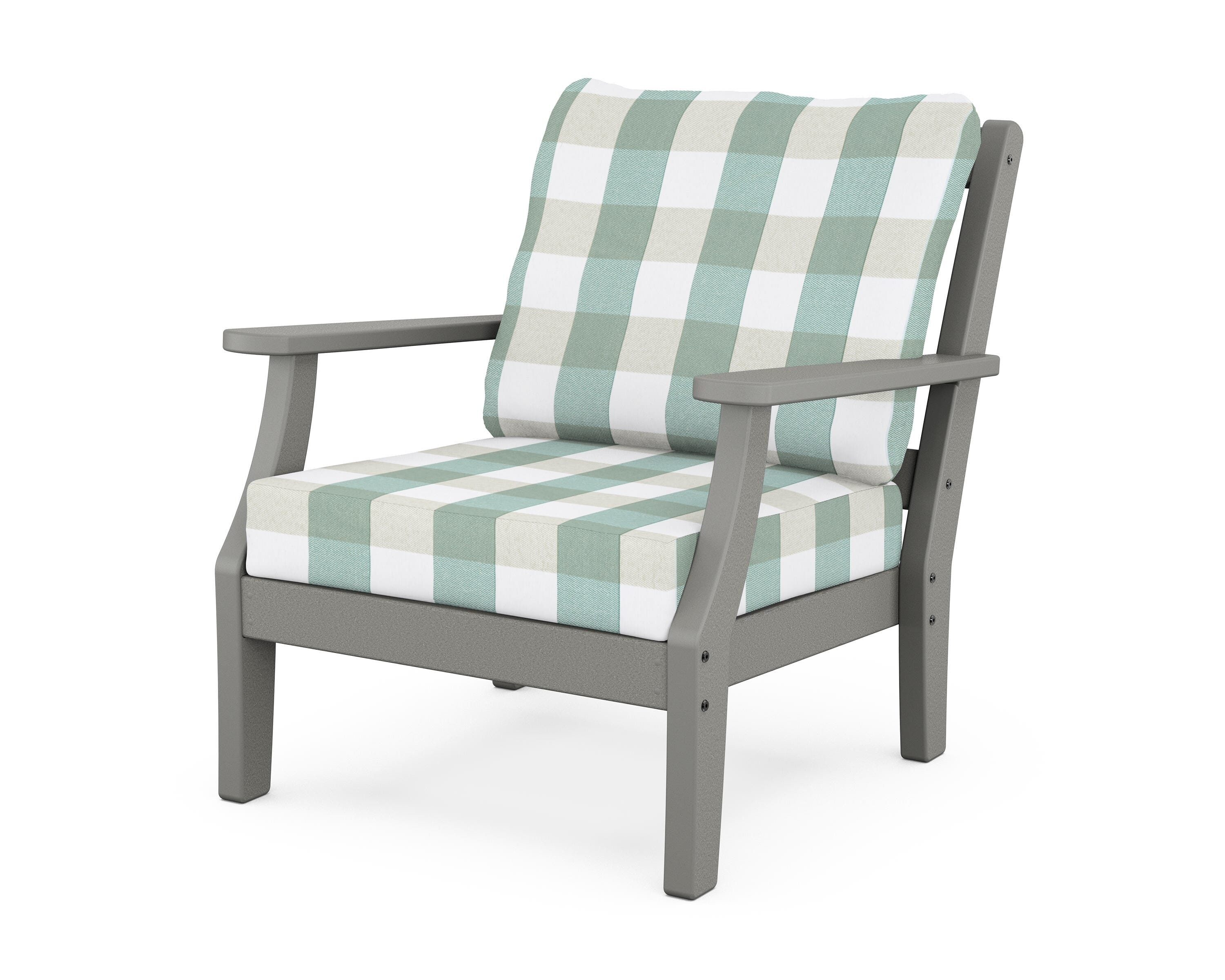 Martha Stewart by POLYWOOD® Chinoiserie Deep Seating Chair in Slate Grey / Buffalo Plaid Glacier Spa