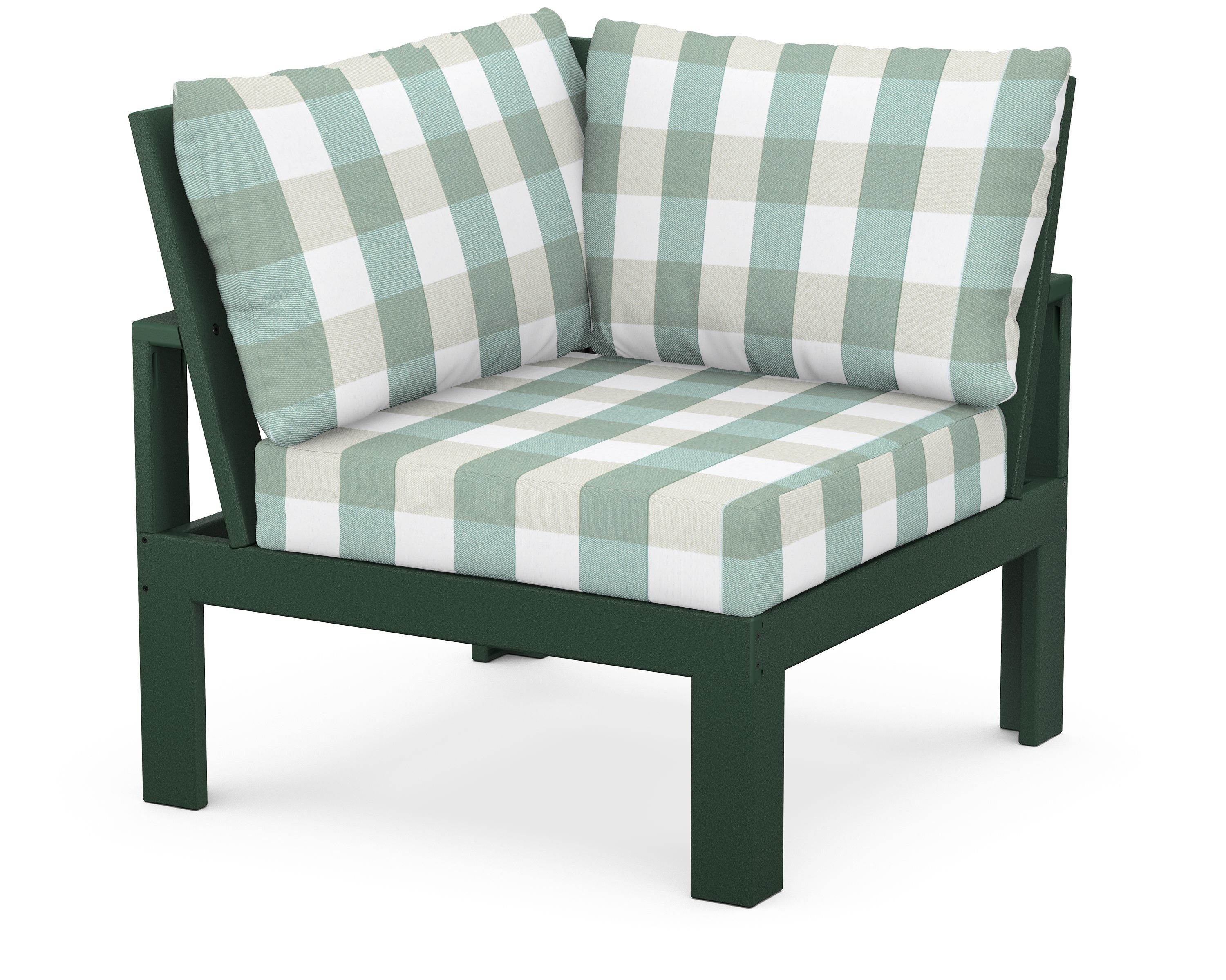 Unbranded Modular Corner Chair in Green / Buffalo Plaid Glacier Spa