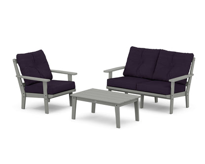 POLYWOOD® Oxford 3-Piece Deep Seating Set with Loveseat in Slate Grey / Navy Linen