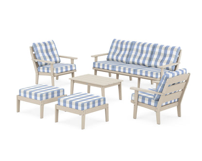 POLYWOOD® Lakeside 6-Piece Lounge Sofa Set in Sand / Buffalo Plaid Sky Blue
