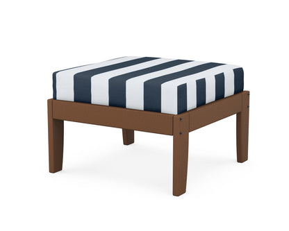 Unbranded Modular Ottoman - Classic in Teak / Cabana Stripe Marine Indigo