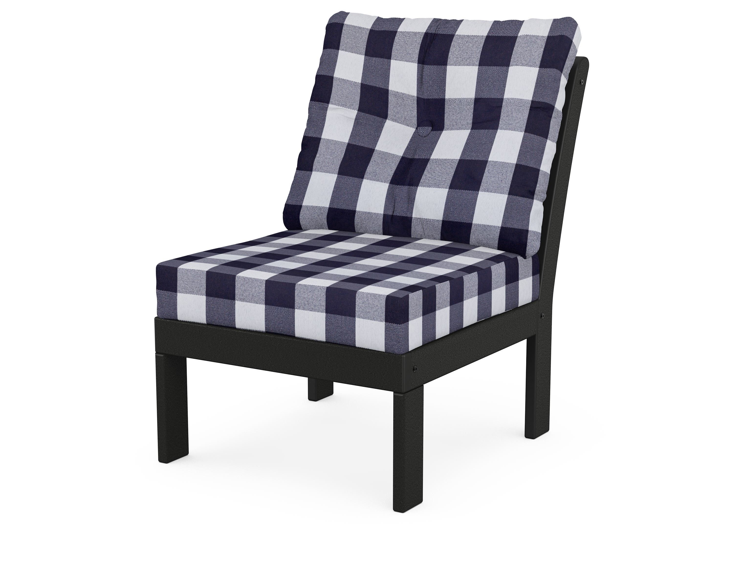 POLYWOOD® Vineyard Modular Armless Chair in Black / Buffalo Plaid Navy