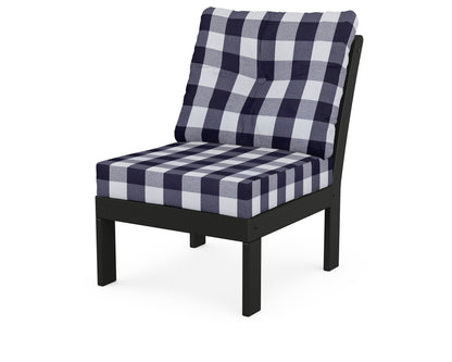POLYWOOD® Vineyard Modular Armless Chair in Black / Buffalo Plaid Navy