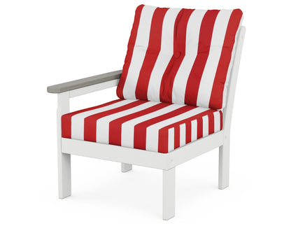POLYWOOD® Vineyard Modular Left Arm Chair in White / Driftwood / Cabana Stripe Crimson