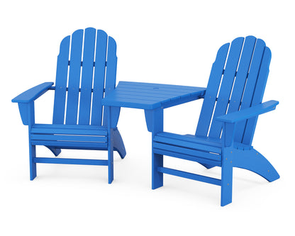 POLYWOOD® Vineyard 3-Piece Curveback Adirondack Set with Angled Connecting Table in Pacific Blue
