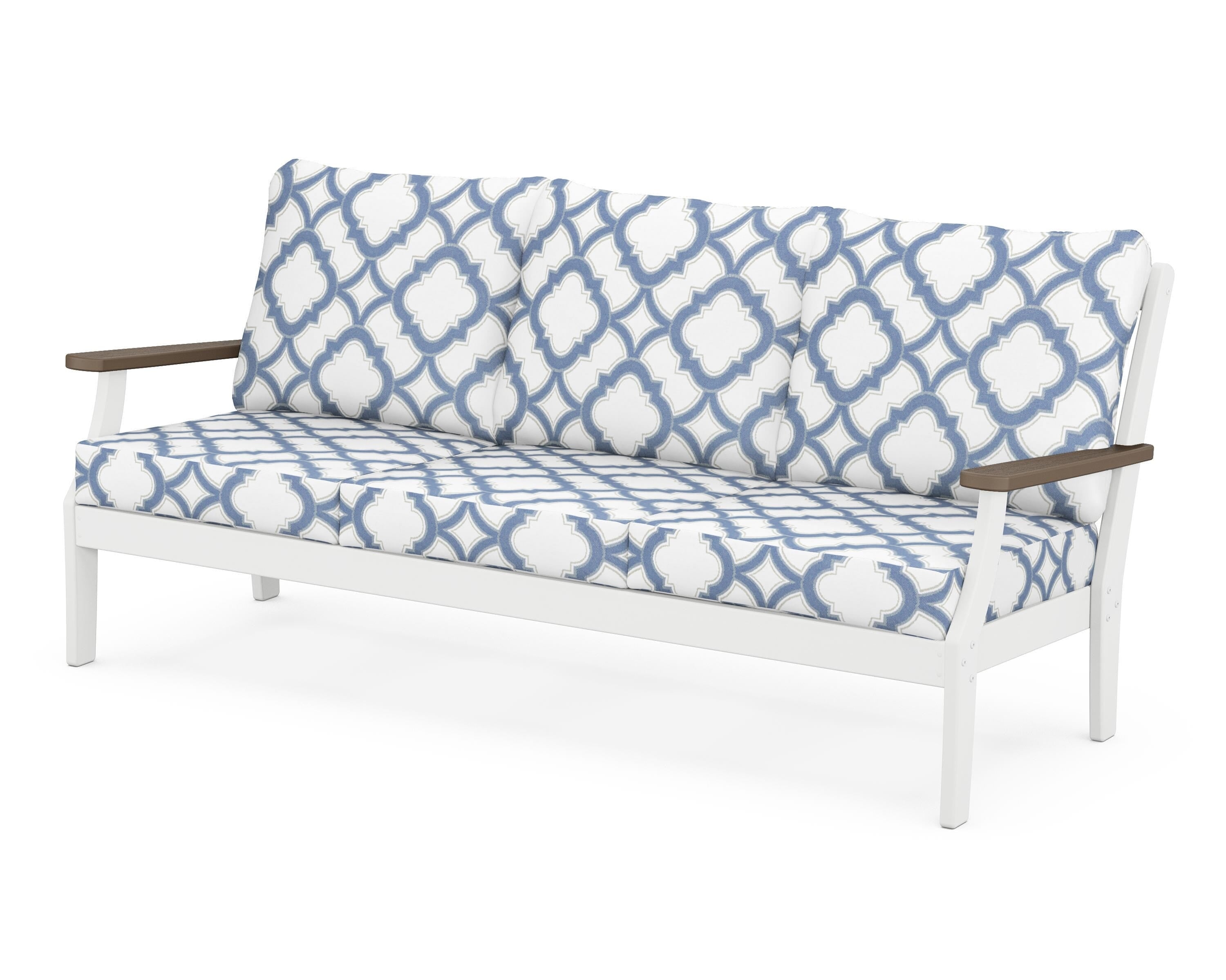 POLYWOOD® Braxton Deep Seating Sofa in White / Kona / Trellis Sky Blue