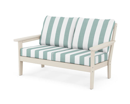 Country Living Cottage Deep Seating Loveseat in Sand / Cabana Stripe Glacier Spa