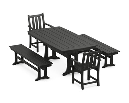 POLYWOOD® Traditional Garden 5-Piece Dining Set with Trestle Legs in Black